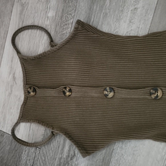 Derek Heart Olive Green Ribbed Tank Top Knit Dress Calico Buttons Womens S - Picture 3 of 12